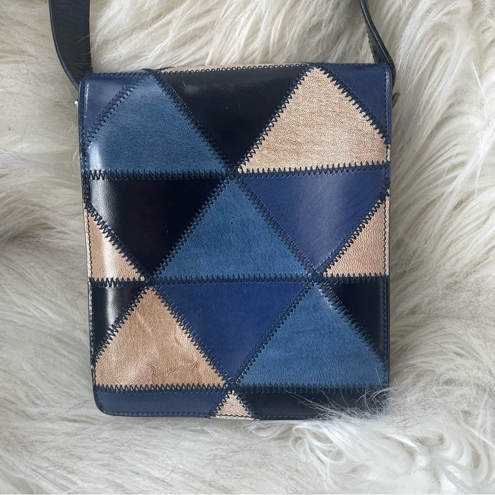 MIU MIU crossbody blue tan leather Y2K